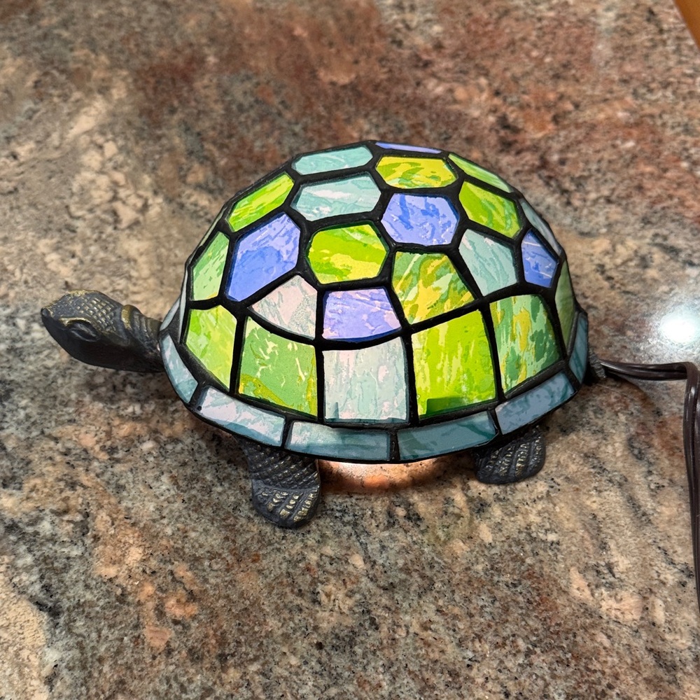 Stained Glass Turtle Lamp - Green and Blue